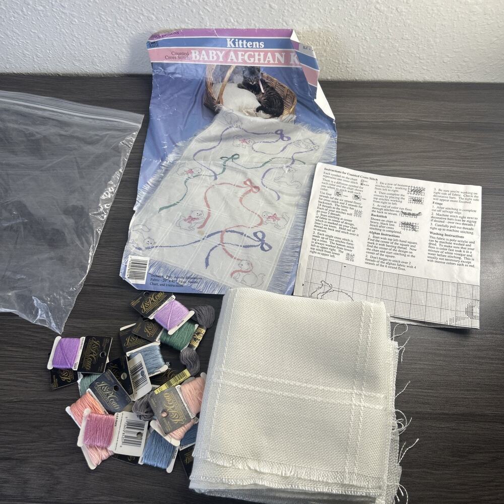 Kittens Counted Cross Stitch Baby Afghan KitBanar Designs 29x45 Inch Craft Kit